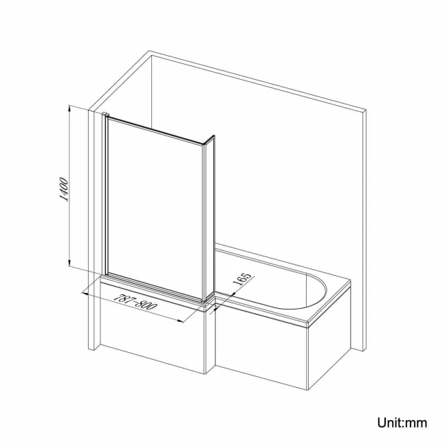 L Shaped 1700 Shower Bath & 6mm Easy Clean Matt Black Framed Bath Screen - Right Handed