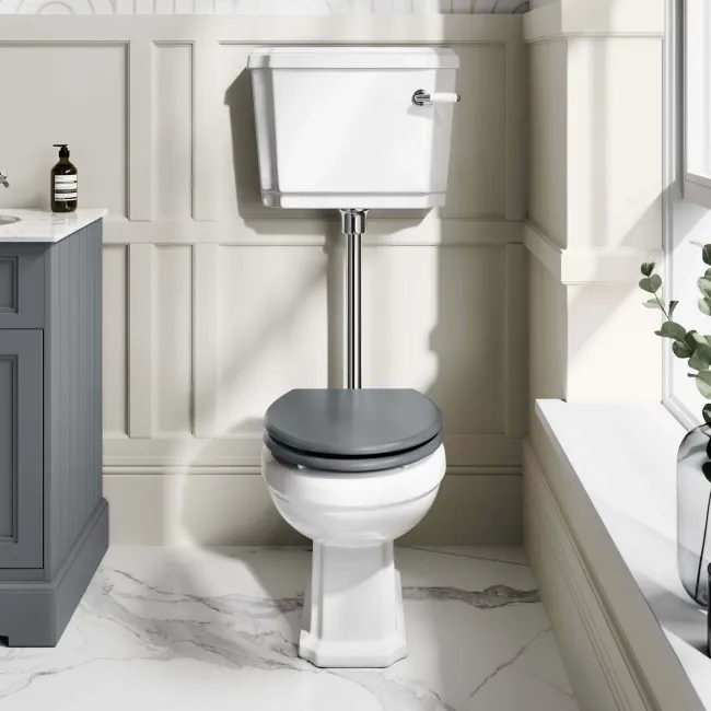 Hudson Traditional Toilet With Low-Level Cistern and Dove Grey Wooden Seat