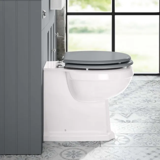 Hudson Traditional Back To Wall Toilet With Dove Grey Wooden Seat