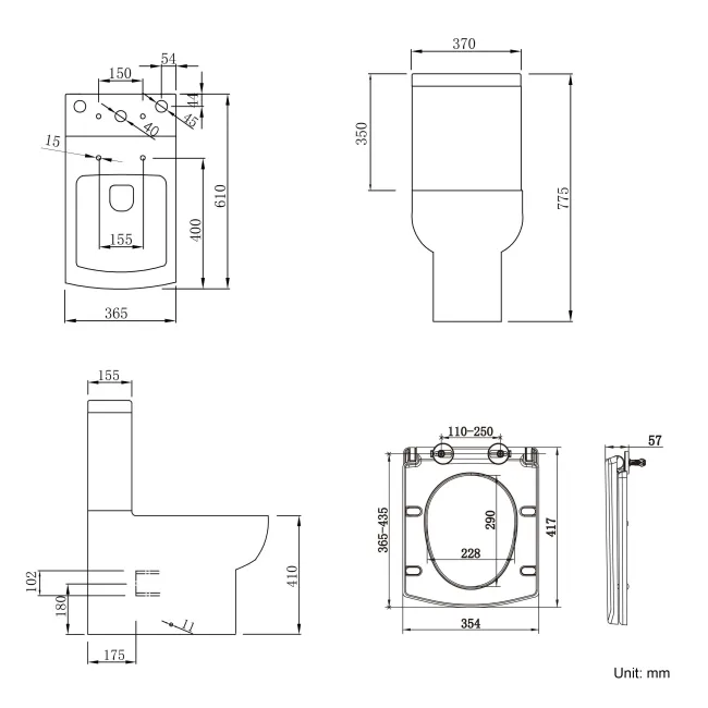 Portland Fully Back to Wall Close Coupled Toilet With Soft Close Slim Seat