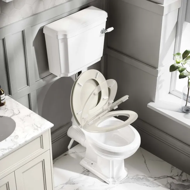 Hudson Traditional Toilet With Low-Level Cistern and Chalk White Wooden Seat