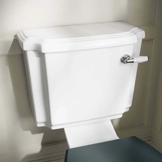 Hudson Traditional Close Coupled Toilet With Inky Blue Wooden Seat