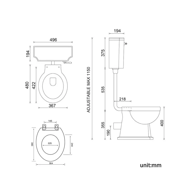 Hudson Traditional Toilet With Low-Level Cistern and Midnight Green Wooden Seat