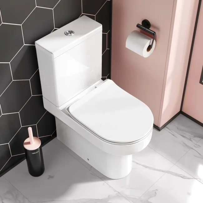 Denver Rimless Fully Back to Wall Close Coupled Toilet With Soft Close Slim Seat