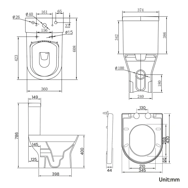 Orlando Rimless Close Coupled Toilet With Soft Close Seat