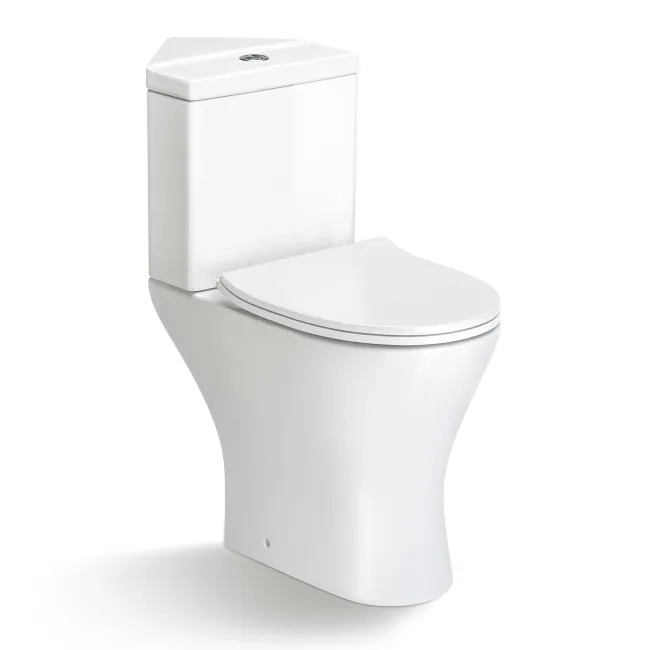 Orlando Rimless Comfort Height Close Coupled Corner Toilet With Soft Close Slim Seat
