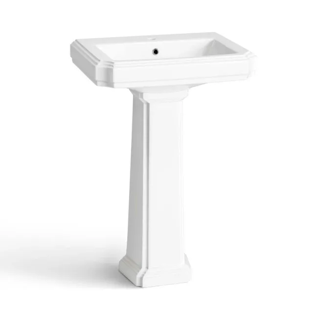 Hudson Traditional High-Level Toilet With Inky Blue Seat & Pedestal Basin - Single Tap Hole
