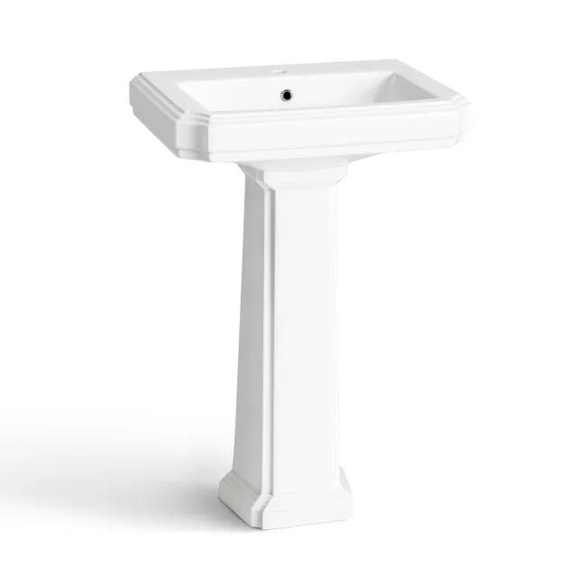 Hudson Traditional Close Coupled Toilet With Inky Blue Seat & Pedestal Basin - Single Tap Hole