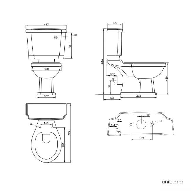 Hudson Traditional Toilet With Cotton White Seat & Pedestal Basin Set - Double Tap Hole