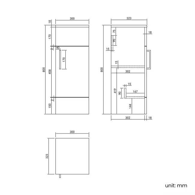 Harper Gloss White Side Cabinet Unit 300mm - Brushed Brass Accents