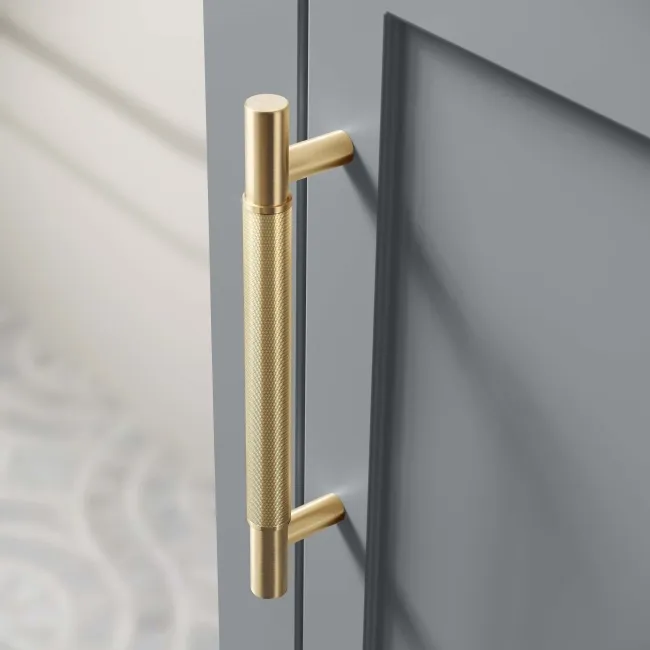 Bermuda Dove Grey Floor Standing Tall Cabinet 1500x350mm - Brass Knurled Handles