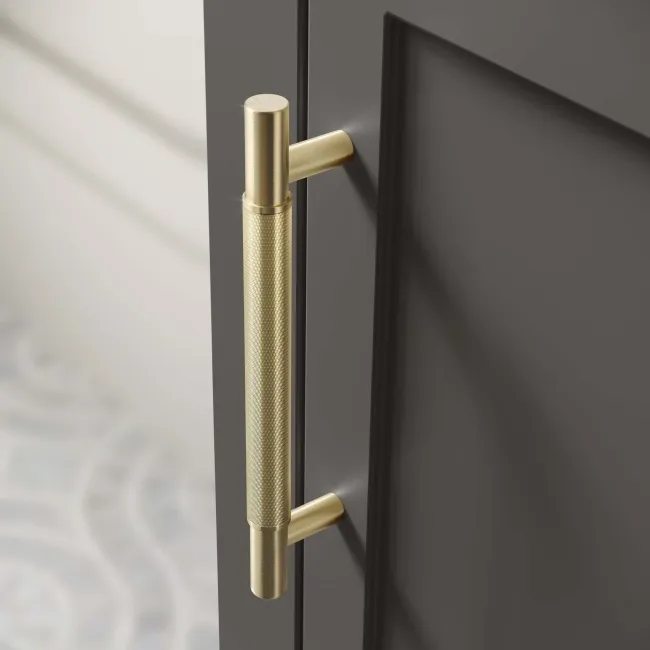 Bermuda Graphite Grey Floor Standing Tall Cabinet 1500x350mm - Brass Knurled Handles