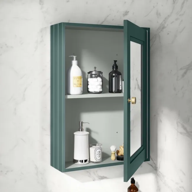 Midnight Green Mirror Cabinet 700x500mm - Brushed Brass Accents
