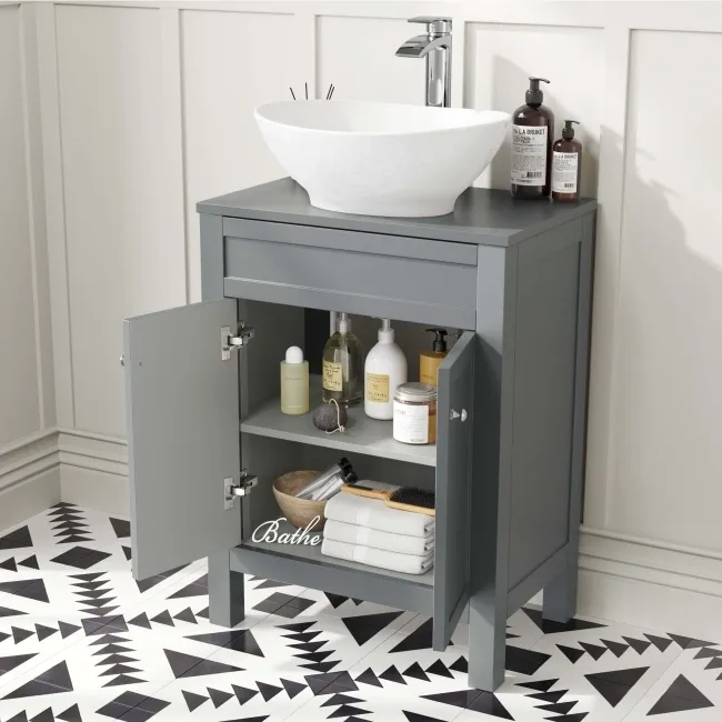 Bermuda Dove Grey Vanity With Oval Counter Top Basin 600mm