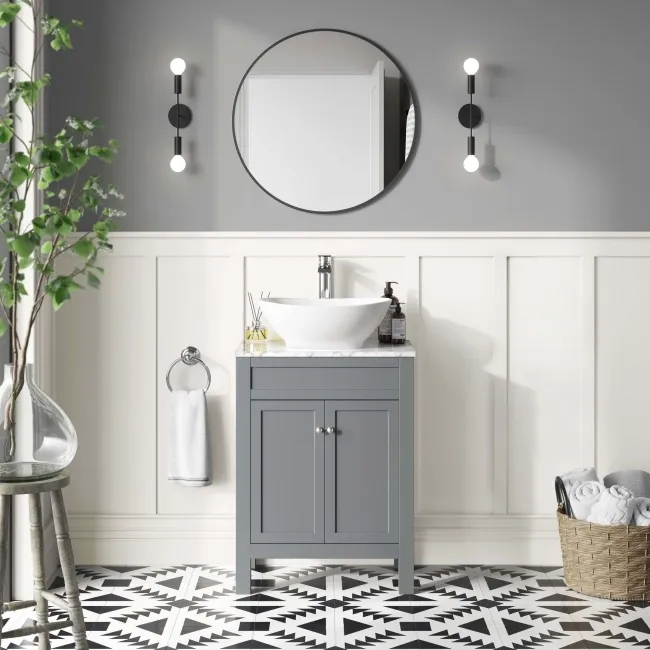 Bermuda Dove Grey Vanity with Marble Top & Oval Counter Top Basin 600mm