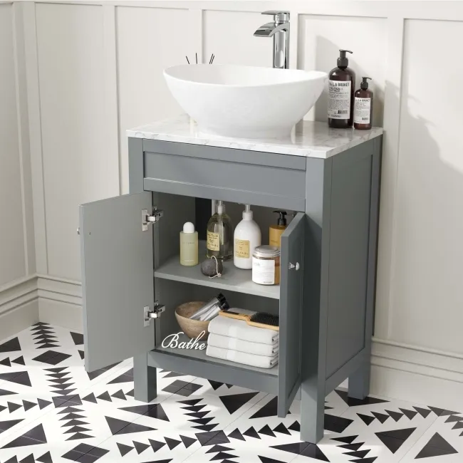 Bermuda Dove Grey Vanity with Marble Top & Oval Counter Top Basin 600mm