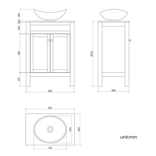 Bermuda Dove Grey Vanity with Marble Top & Oval Counter Top Basin 600mm