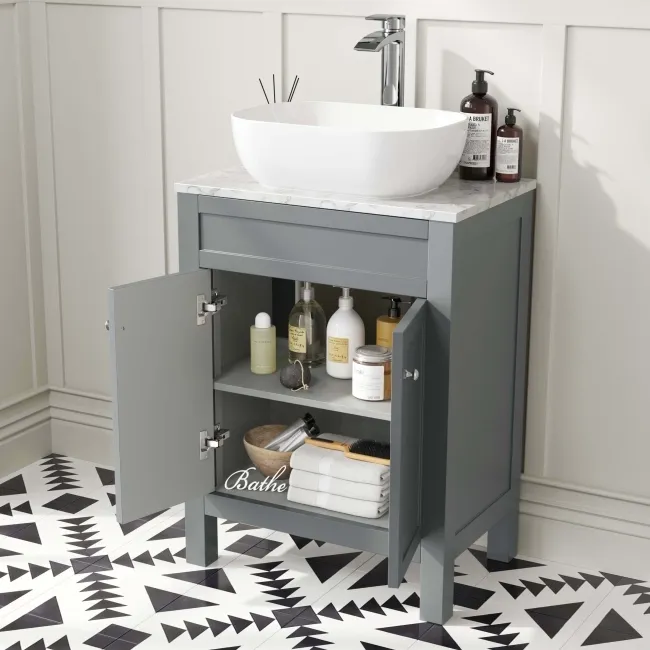 Bermuda Dove Grey Vanity with Marble Top & Curved Counter Top Basin 600mm
