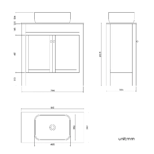 Bermuda Dove Grey Vanity with Marble Top & Curved Counter Top Basin 800mm