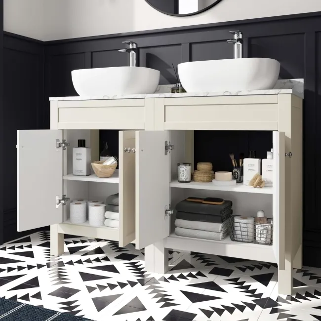 Bermuda Chalk White with Marble Top & Curved Counter Top Basin 1200mm