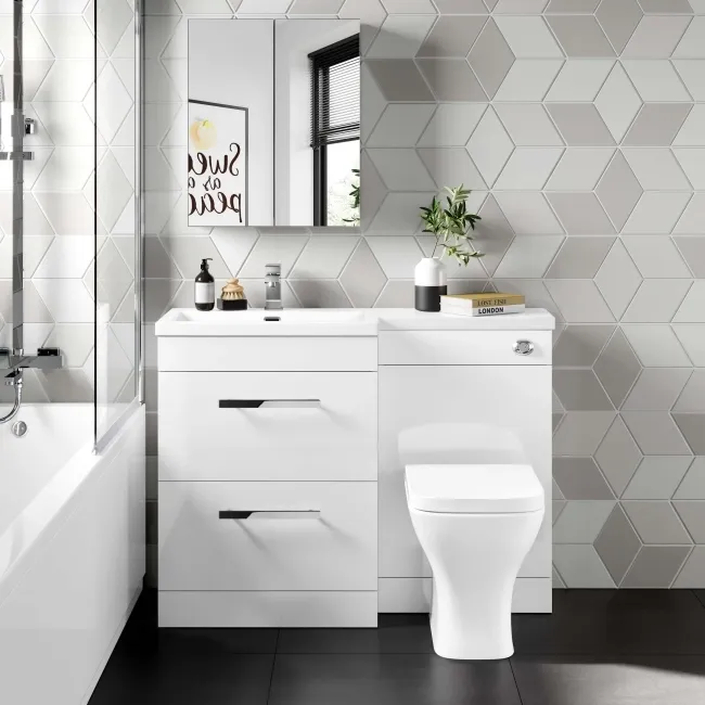 Avon Gloss White Combination Basin Drawer and Atlanta Toilet 1100mm - Left Handed
