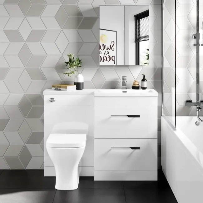 Avon Gloss White Combination Basin Drawer and Atlanta Toilet 1100mm - Right Handed
