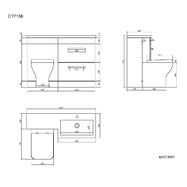 Avon Gloss White Combination Basin Drawer and Atlanta Toilet 1100mm - Right Handed