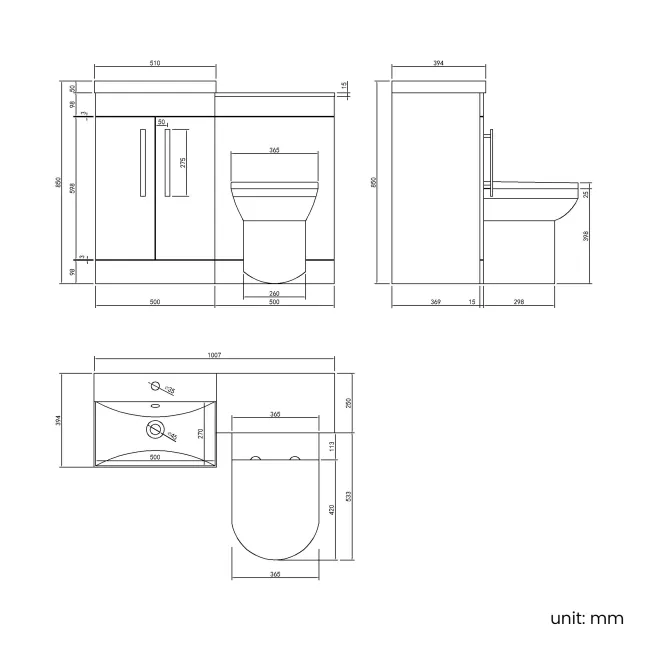 Avon Stone Grey Combination Vanity Basin and Miami Toilet 1000mm
