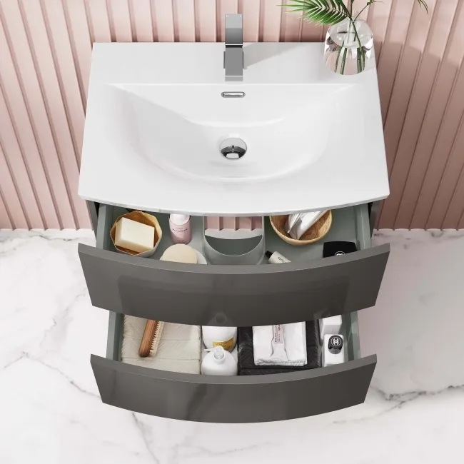 Bali Tungsten Grey Wall Hung Basin Drawer Vanity 600mm