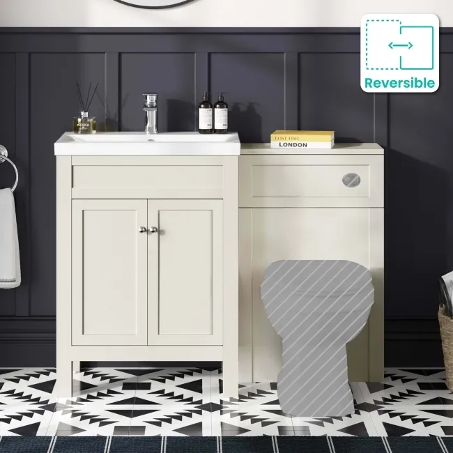 Bermuda Chalk White Basin Vanity and Back To Wall Unit 1100mm (Excludes Pan & Cistern)