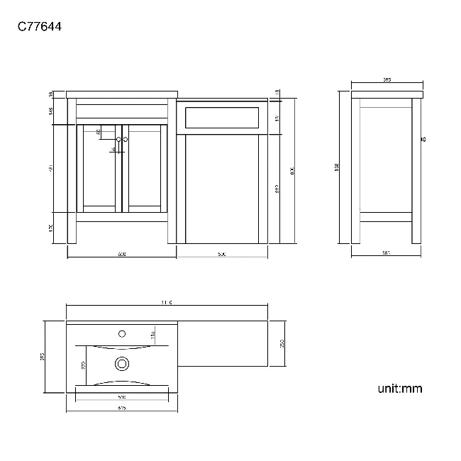 Bermuda Chalk White Basin Vanity and Back To Wall Unit 1100mm (Excludes Pan & Cistern)