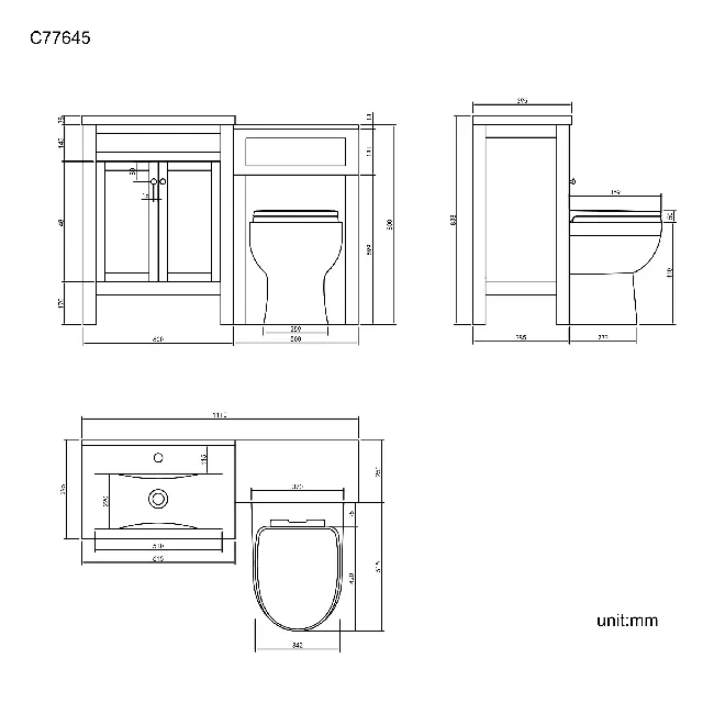 Bermuda Chalk White Combination Vanity Basin and Seattle Toilet 1100mm