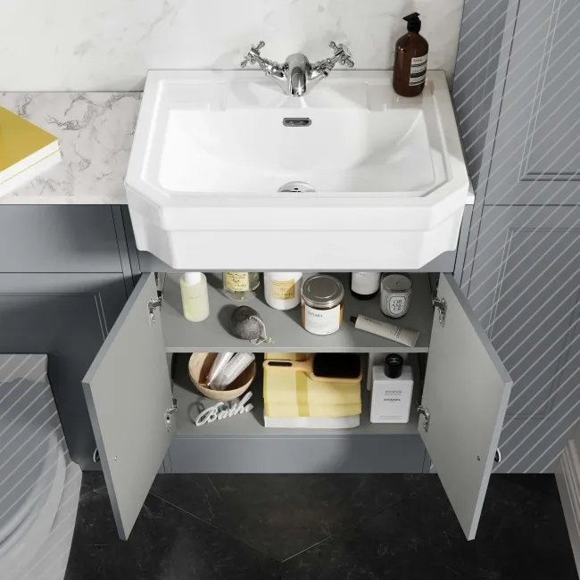 Monaco Dove Grey Combination Vanity Traditional Basin with Marble Top 1200mm (Excludes Pan & Cistern)