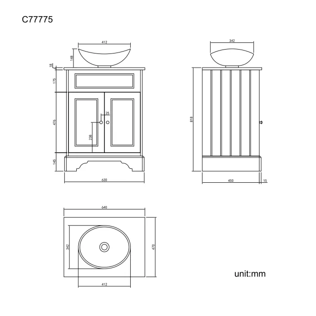 Lucia Graphite Grey Vanity with Oak Effect Top & Oval Counter Top Basin 640mm