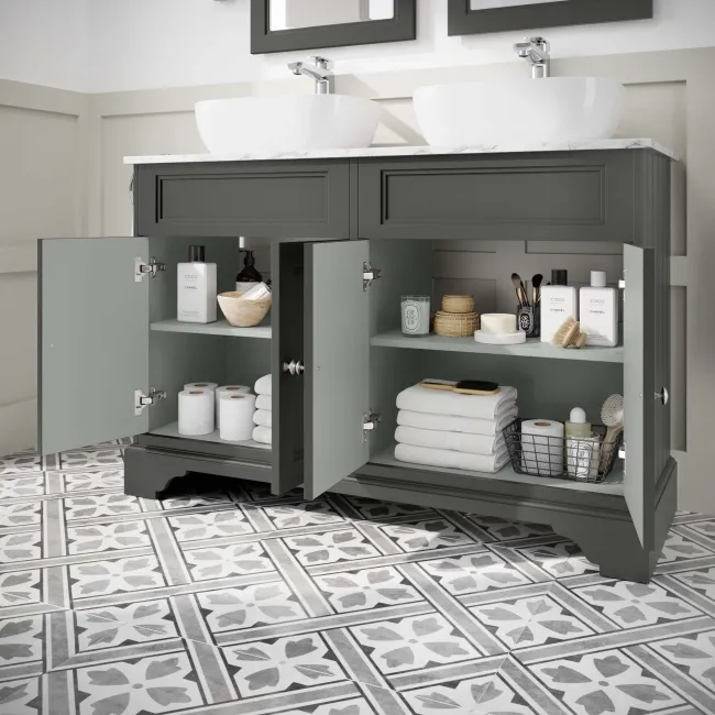 Lucia Graphite Grey Double Vanity with Marble Top & Curved Counter Top Basin 1200mm