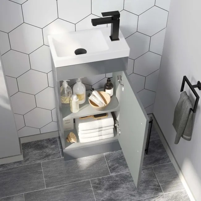 Avon Stone Grey Cloakroom Floor Standing Basin Vanity 400mm - Black Accents