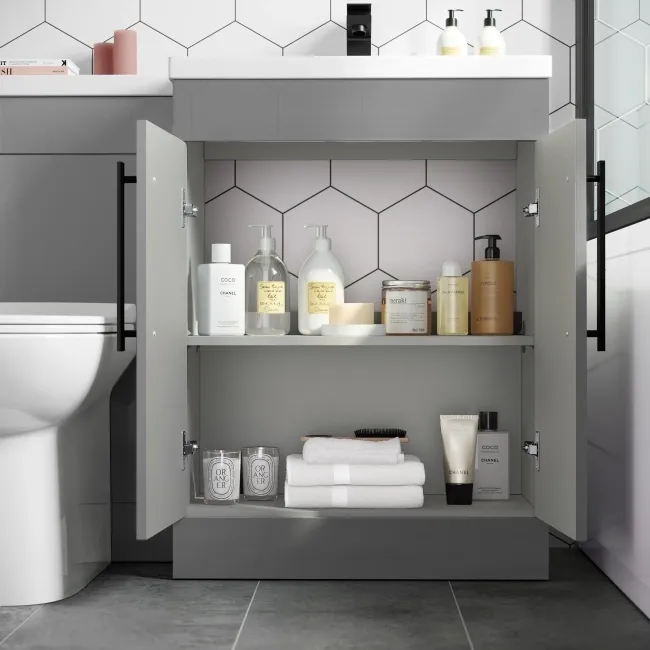 Avon Stone Grey Combination Vanity Basin and Aruba Toilet 1100mm - Black Accents - Right Handed