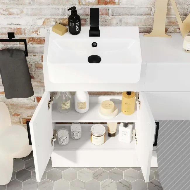 Harper Gloss White Basin Vanity and Back To Wall Toilet Unit 1000mm - Black Accents