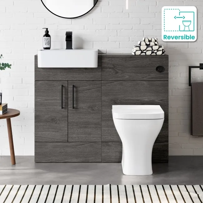 Harper Charcoal Elm Combination Vanity Basin & Atlanta Toilet 1000mm - Black Accents