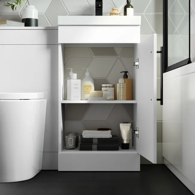 Avon Gloss White Combination Vanity Basin and Boston Toilet 950mm - Black Accents