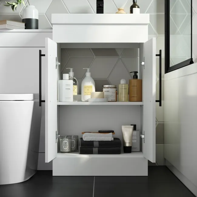 Avon Gloss White Combination Vanity Basin and Boston Toilet 1000mm - Black Accents