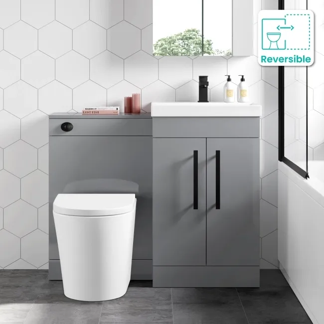 Avon Stone Grey Combination Vanity Basin and Boston Toilet 1000mm - Black Accents