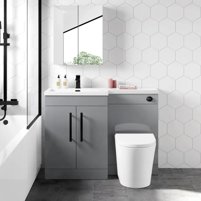 Avon Stone Grey Combination Vanity Basin and Boston Toilet 1100mm - Black Accents - Left Handed
