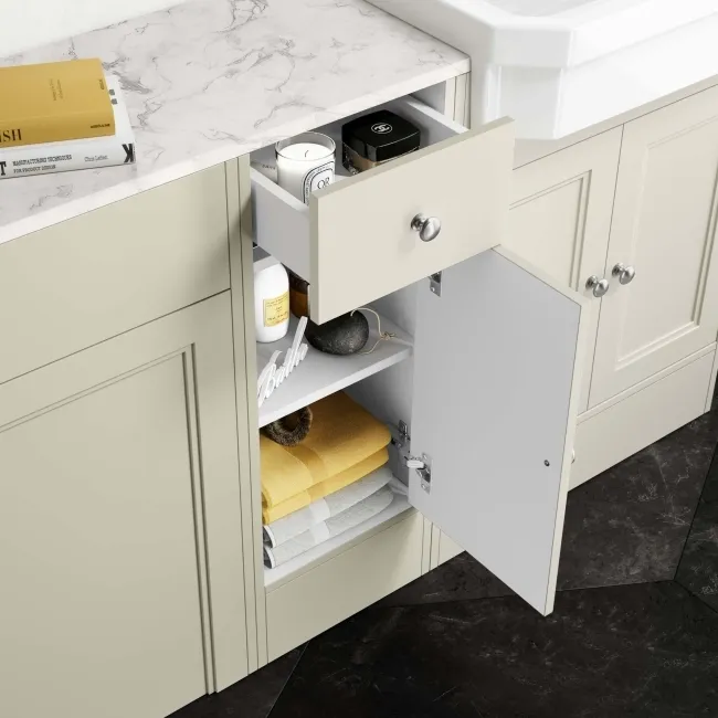 Monaco Chalk White Combination Vanity Traditional Basin with Marble Top & Hudson Toilet with Wooden Seat 1500mm