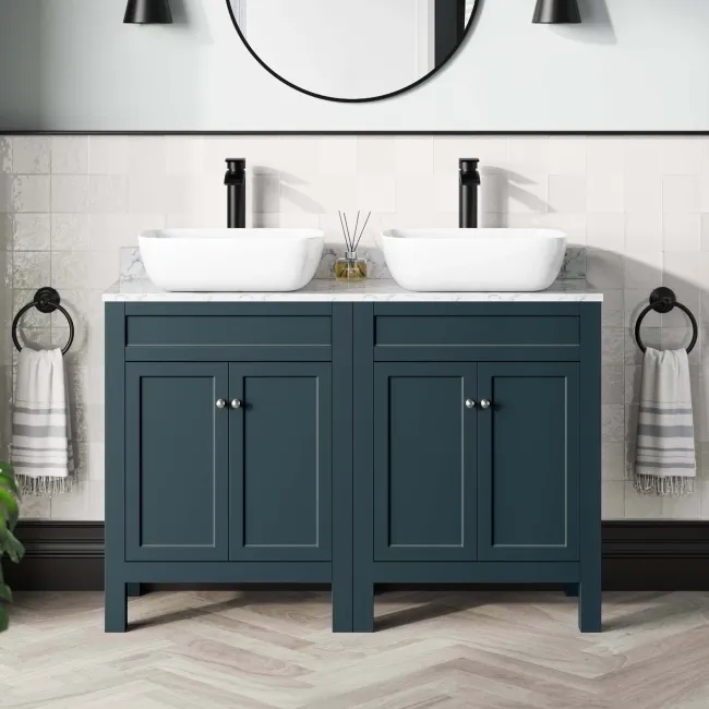 Bermuda Inky Blue Vanity with Marble Top & Curved Counter Top Basin 1200mm
