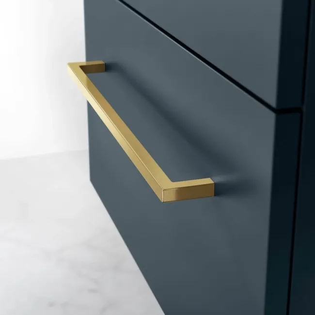 Elba Inky Blue Wall Hung Basin Drawer Vanity 600mm - Brushed Brass Accents
