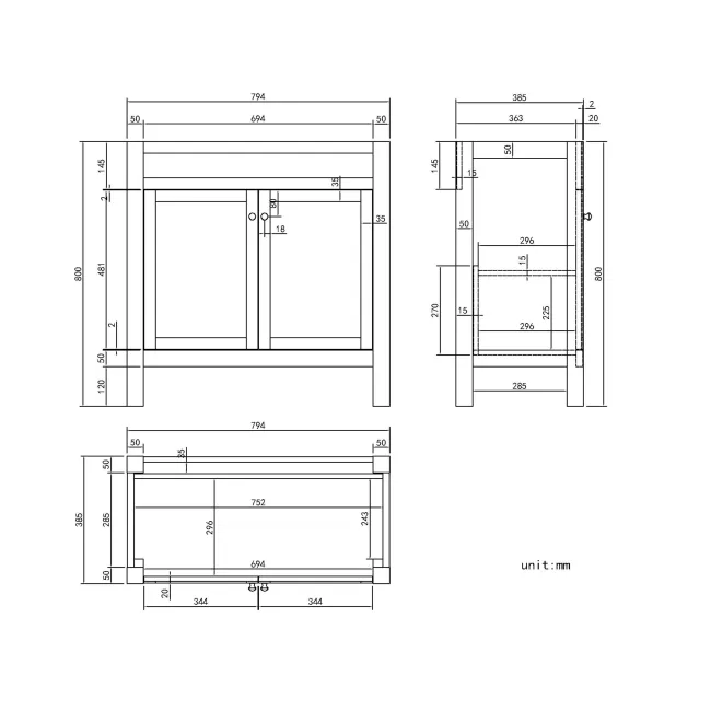 Bermuda Dove Grey Basin Vanity 800mm - Brushed Brass Accents