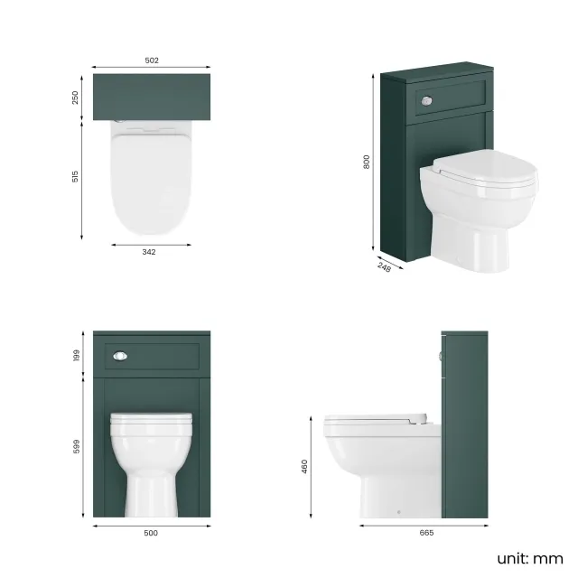 Bermuda Traditional Midnight Green Slimline Back To Wall Unit and Seattle Toilet