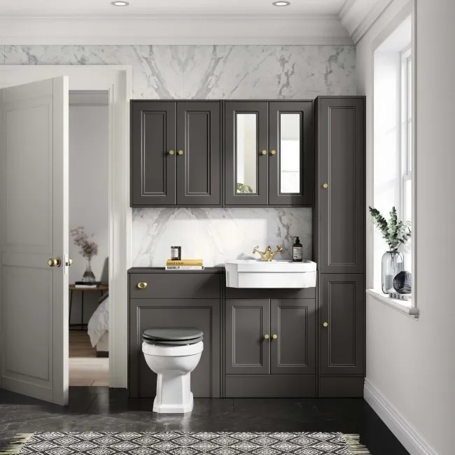 Monaco Graphite Grey Traditional Basin Vanity 600mm - Brushed Brass Accents