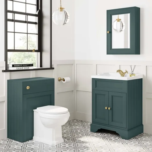 Lucia Midnight Green Basin Vanity 630mm - Brushed Brass Accents